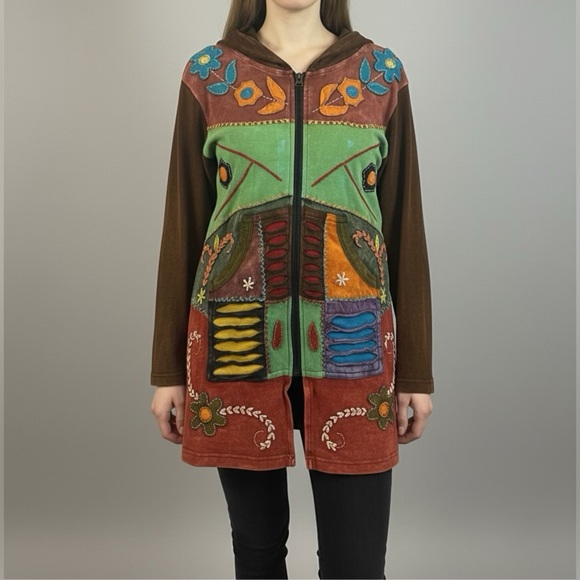 unbranded Jackets & Blazers - Vintage Made In Nepal 100% Cotton Patchwork Zip Up  Small